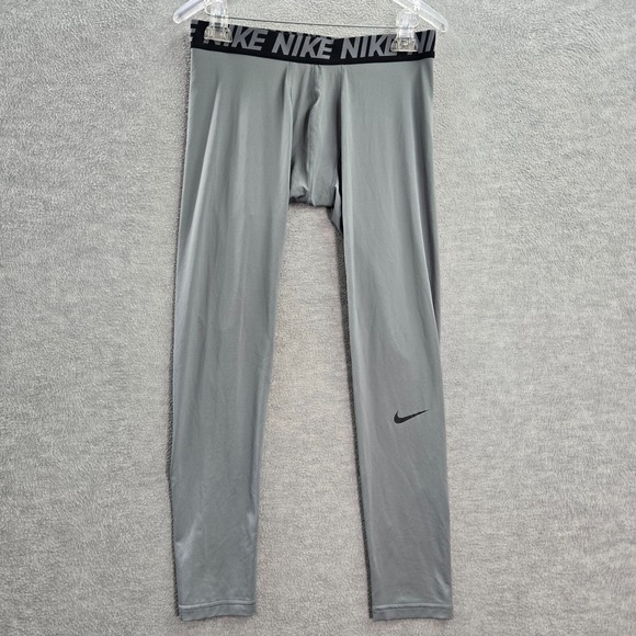 Nike Men Activewear Pants Large Gray Compression Logo Dri Fit Training Workout - Picture 1 of 10